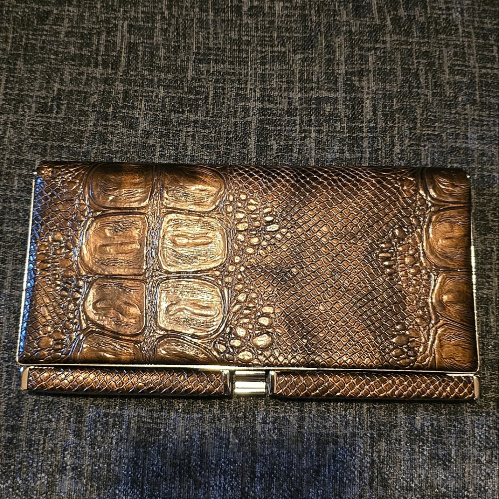 Brown Crocodile Embossed Clutch